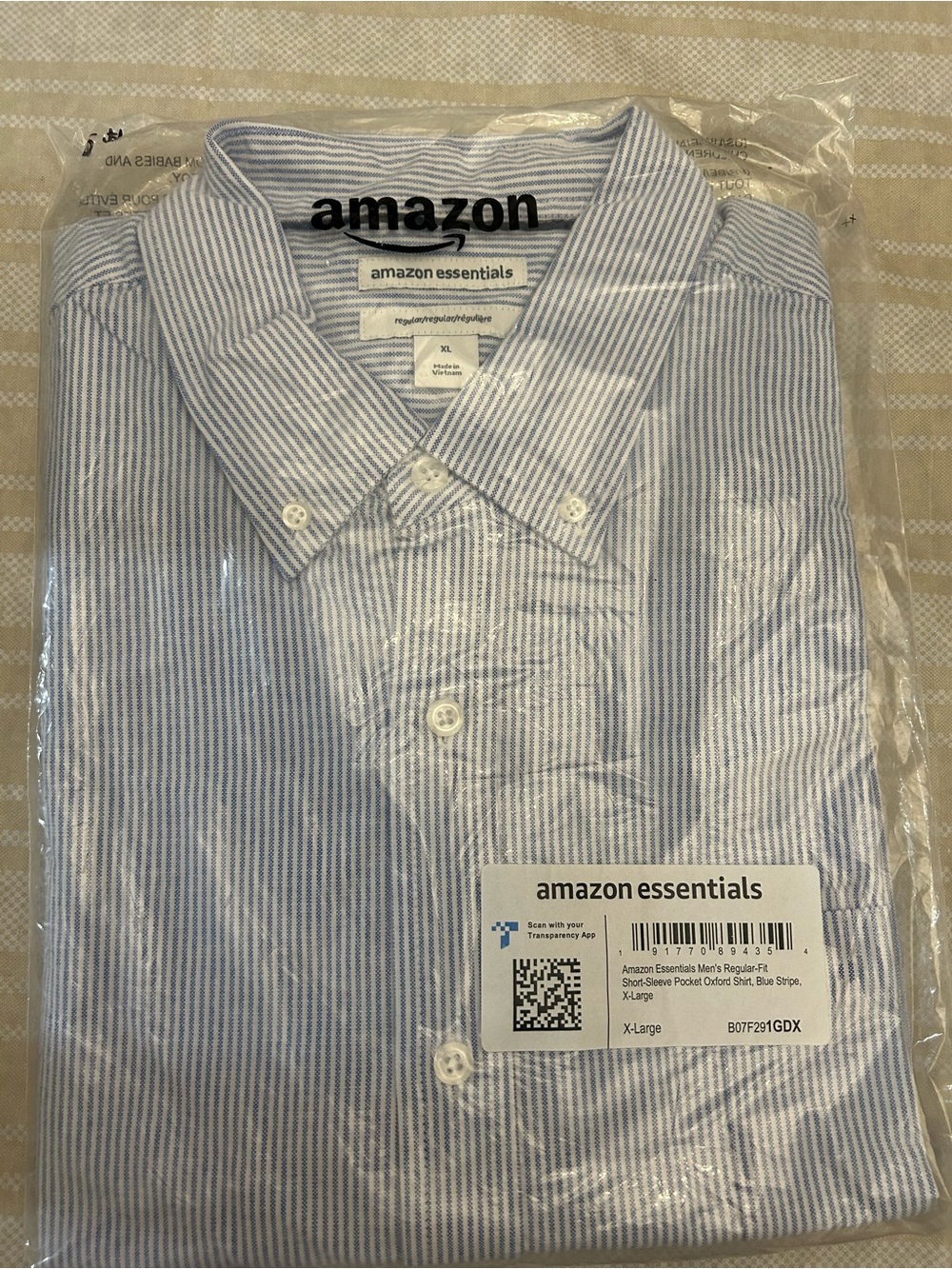 Amazon Essentials Light Blue and White Striped Button-Down Shirt